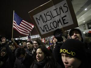 Protesters converged on airports across the US to demonstrate against the ban.  (AFP/Joshua Lott)