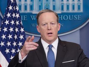 White House spokesman Sean Spicer speaks during the daily press briefing at the White House in Washington, DC, on April 3, 2017. (AFP/Nicholas Kamm)