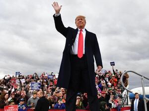 US President Donald Trump arrives for a rally at Bozeman Yellowstone International Airport in Montana. (AFP)

