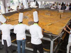 A nearly 5,500-pound batch of scrambled eggs cooked up by a team of chefs in Mauritius was certified as the world's largest. (Guinness World Records)