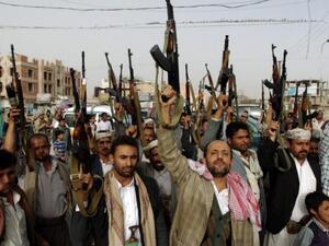 Houthi militants brandish their weapons during a rally in the Yemeni capital Sanaa. (AFP/ File Photo)