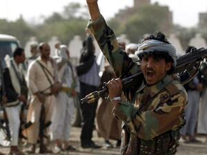 Houthi rebels shout slogans during a rally in Yemen’s Sana’a. (AFP/ File)