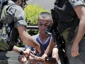 A Palestinian minor is arrested for stone throwing following clashes in Jerusalem's Old City, July 24, 2014. (AFP/File)