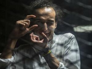 Photojournalist Mahmoud Abou Zeid, known as “Shawkan” is given the 2018 Press Freedom Prize who has been languishing in prison for more than four years and now faces the death penalty in Egypt.  (AFP/File Photo)	