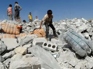 Damage from a U.S.-led airstrike in a northwestern Syrian village, September 2014.  (AFP/Sami Ali)