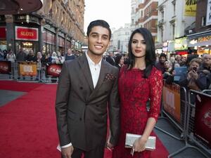 Mohammed Assaf with his fiance Lina Qishawi at The Idol’s European premiere in London. (Courtesy MBC)