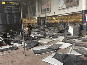 The scene at Brussels Zaventem airport following two explosions. (Twitter)