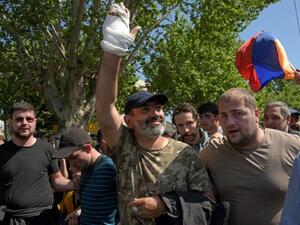 Lawmaker Nikol Pashinyan tells supporters to "finish the velvet revolution" in a bid to be the next prime minister of Armenia (AFP/File Photo)	