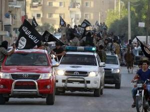 Daesh militants ride in Toyota Hilux pickups through the streets of the group's de facto Syrian capital of Raqqa. (Twitter)