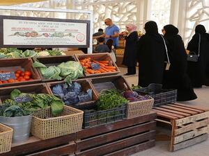 Members of the community visit Torba Farmers Market in Qatar Foundation’s Education City