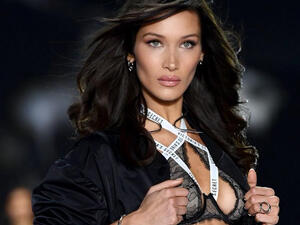 The model stars alongside chief designer Donatella Versace (Source: bellahadid / Instagram ) 