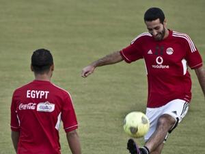 Former Egyptian start footballer Mohamed Aboutrika training with the national team in Cairo for the World Football Championship from 14 June for a month in Russia. It seems he and the rest of the footballers will now have to fast during Ramadan which partly coincides with the matches. (AFP/File Photo)	