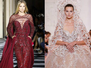 Saab’s latest collection was inspired by renowned Spanish architect Antoni Gaudí while Murad was channeling Imperial Russia in his fall-winter couture collection with a nod to military suits. (Source: eliesaabworld - zuhairmuradofficial - Instagram)