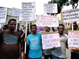 Eritrean asylum seekers protesting deportation in Rome, Italy. (AFP/File)