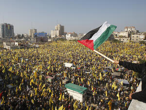 Fatah supporters are seen at a rally in Gaza, which has been dominated by Hamas since Hamas won elections in 2006. (File photo)