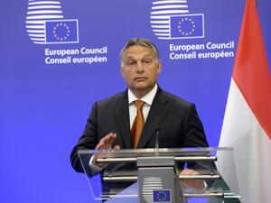 Hungary's Prime Minister Viktor Orban gives a press conference prior to his meeting with European Commission President and European Parliament President on the response to the asylum crisis at the European Union council building in Brussels, on September 3 2015. (AFP/Thierry Charlier)