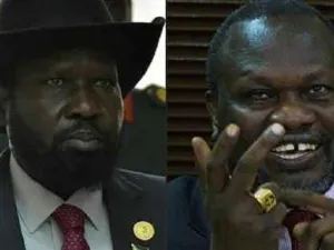 رئيس جنوب السودان سيلفا كير، وزعيم المتمردين رياك مشار