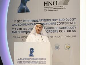 Dr. Hussein Abdel-Rahman Al Rand, Assistant Undersecretary for Health Clinics and Centers during his speech at the conference.