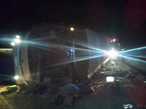 A bus carrying pilgrims from the West Bank crashed late Wednesday night in Jordan after the driver apparently lost control of the vehicle. (Twitter/Petra News Agency)