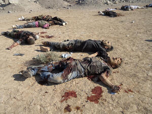 A handout picture released by the Syrian Arab News Agency (SANA) allegedly shows bodies of rebel fighters after being ambushed by government forces in the industrial city of Adra outside Damascus (AFP/HO/SANA)