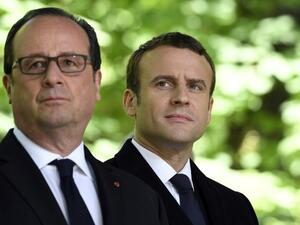 Then French President Francois Hollande (L) and French President-elect Emmanuel Macron at a special ceremony at the Jardin du Luxembourg, on May 10, 2017. (AFP/ Eric Feferberg) Then French President Francois Hollande (L) and French President-elect Emmanuel Macron at a special ceremony at the Jardin du Luxembourg, on May 10, 2017. (AFP/ Eric Feferberg)