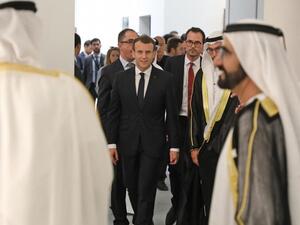 French president Emmanuel Macron tours Louvre Abu Dhabi, on November 8, 2017. (Ludovic Marin/ AFP) French president Emmanuel Macron tours Louvre Abu Dhabi, on November 8, 2017. (Ludovic Marin/ AFP)