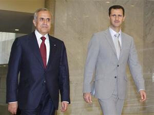 SYRIA, Damascus : Syria's President Bashar al-Assad (R) meets with Lebanese President Michel Sleiman at al-Shaab palace in Damascus on June 15, 2010. AFP PHOTO/LOUAI BESHARA
