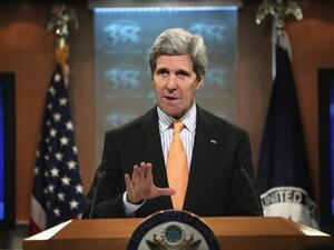 U.S. Secretary of State John Kerry makes a statement on Syria at the State Department January 16, 2014 in Washington, DC. Secretary Kerry urged Syrian opposition to attend the peace talk in Geneva to end the conflict. [AFP]