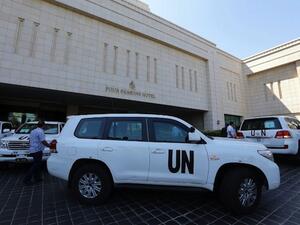 The UN chemical weapons investigation team arrives in Damascus on August 18, 201. (AFP)