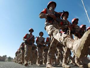 Yemeni Military Police march during a ceremony launching the first phase of combat and operations training of the year on January 8, 2014 in the Yemeni capital Sanaa. [AFP]