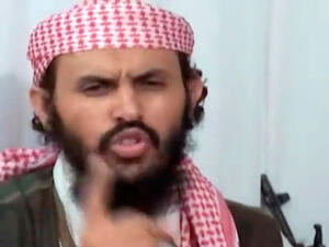 Qassam Al Rimi speaking in his video on Sunday to Muslims in America. Photo courtesy of The Guardian