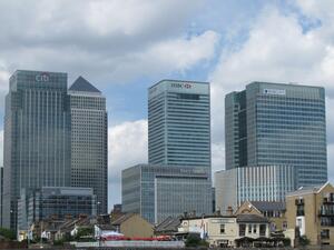 An image showing Citi, HSBC, State Street, and Barclay's buildings 