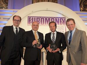Chaouki Daker, Head of Private Banking at IBQ receiving the awards from Euromoney