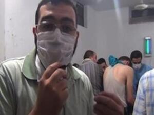 In footage uploaded to YouTube, doctors explained the symptoms of those killed by the nerve gas agent. (YouTube/BBC)