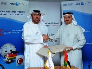 Dhafer Luqman, EVP at ADIB and Mohammed Al Hammadi, Deputy Secretary General for Local Affairs at UAE Red Crescent Authority