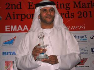 Khalid Al Mazrouei, CEO of Fujairah International Airport, receiving the Best Emerging Market Airport Personality of the Year award