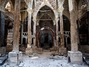 Amir Tadros coptic Church in Minya, some 250 kms south of Cairo, was set ablaze on August 14. Egypt's Christians are living in fear after a string of attacks against churches, businesses and homes of Christians (AFP/VIRGNIE NGUYEN HOANG)