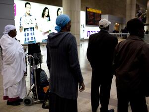 Ethiopian immigrants arrive at Israel's Tel Aviv airport.