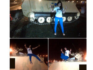 Haifa Wehbe poses on top of a military tank in Egypt. (Image: Twitter)