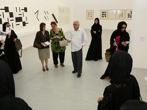 Zayed University students visiting Hassan Sharif's gallery at the Qasr Al Hosn Cultural Quarter Hall