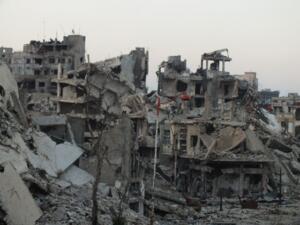 A scene of destruction in Homs, showing the spot where the Amal (hope) hospital used to stand. (Photo courtesy of Syria Deeply)
