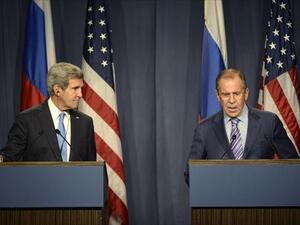 Is Russia winning the war in Syria by presenting itself as a global leader? US Secretary of State John Kerry (L) and Russian Foreign minister Sergei Lavrov (R) give a press conference in Geneva following their meeting on Syria's chemical weapons. (AFP)