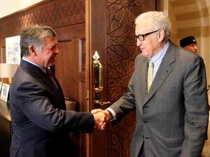 Jordan's King Abdullah and UN-Arab League envoy Lakhdar Brahimi discussed Jordan's willingness to support and facilitate a comprehensive political solution to the Syrian crisis. (Photo courtesy of the Jordan Times/ The Jordanian Royal Court)