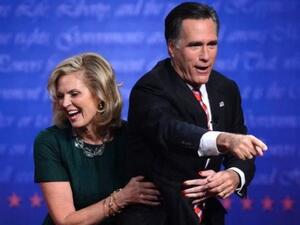 Mitt Romney with his wife Ann at the presidential debate