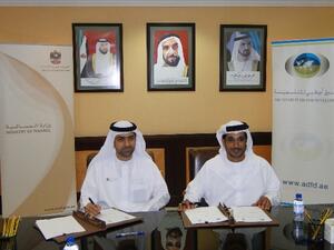 Younis Haji Al Khoori, Undersecretary of MoF and Mohammed Saif Al Suwaidi, Acting Director General of ADFD during the signing
