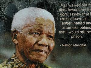 Mandela's politics of compromise and forgiveness is what the Middle East needs more than ever. Here,  a tribute to Nelson Mandela is pictured on a wall of Johannesburg on December 8, 2013. (AFP/Alexander Joe)