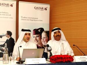 Qatar Airways CEO, Akbar Al Baker, speaking during the press conference