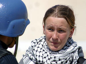 Rachel Corrie, victim of bulldozing to death in Israel, 2003,  while protesting the Palestinian right to shelter and to challenge the 
oppressive state. She is now the subject of a staged play in her name.