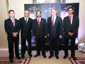 Cramer Ball, Etihad Regional General Manager Southern Asia & Australia; Hasan Al Hammadi, Senior Vice President Chief Executive Affairs & Corporate Security; James Hogan, CEO of Etihad Airways; Mohammed Ali Al Shamsi, UAE Ambassador to Thailand, and Khaled Almehairbi, Senior Vice President Government Affairs and Aeropolitical