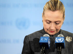 Shown strictly for illustrative purposes- Hilary Clinton speaks to the Press at the UN Security Council meeting on Syria.